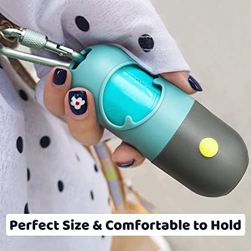 Dog Poop Bag Dispenser with Built-in LED Flashlight and Metal Clip for Leash, Pet Waste Bag Holder