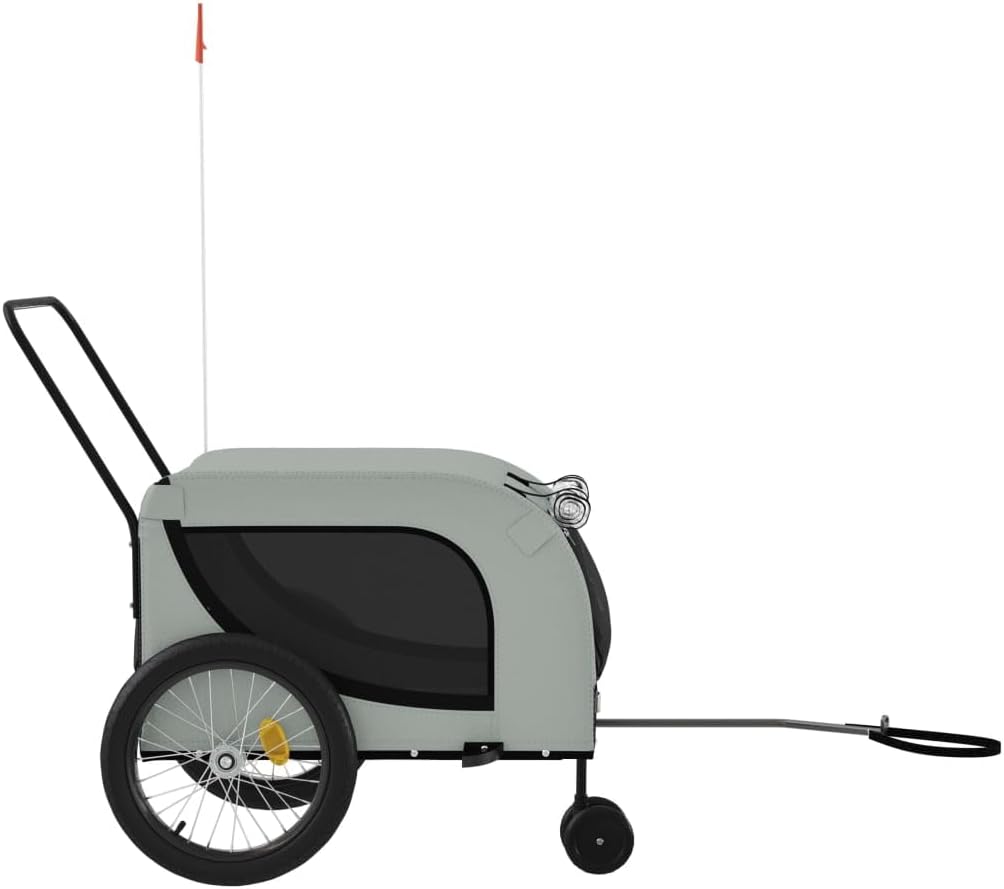 Tidyard Pet Bike Trailer Gray and Black Oxford Fabric and Iron Pet Bicycle Carrier, Animal Bike