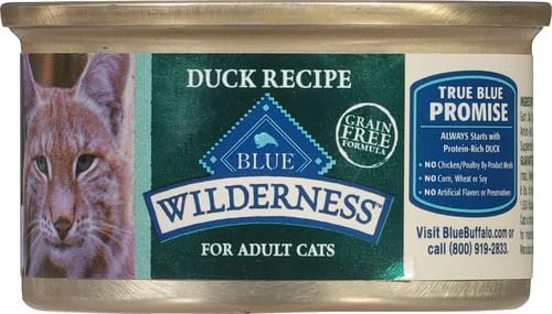Blue Buffalo Wilderness Natural High-Protein Grain-Free Wet Food for Adult Cats, Duck Paté, 3-oz.