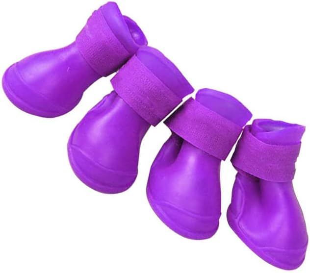 4Pcs Silicone Dog Boots, All Weather Non Slip Dog Rainshoes Boots Shoes for Hot Pavement, Snow