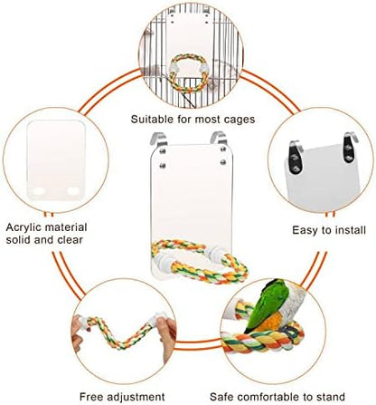 AHIER 7 Inch Bird Mirror with Rope Perch, Bird Toys Swing Parrot Grinding Stone with Bell for