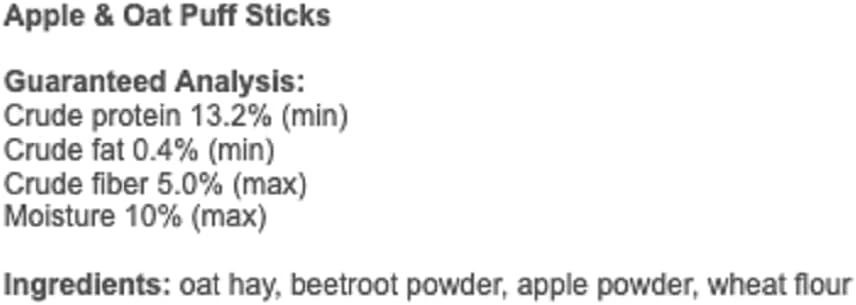 Apple & Oat Puff Sticks (6 oz.) - Healthy Natural High Fiber Chew Treat Made with Oat Hay