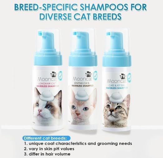 Mooncat Waterless Cat Shampoo for Longhair Cats | Licking Safe No-Rinse Dry Foam Bath for