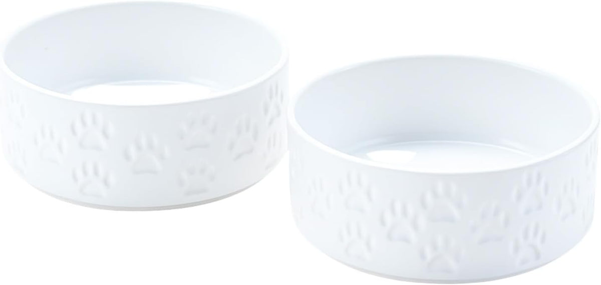 SPUNKYJUNKY Ceramic Dog Bowls 2 Pack, 7.3'' Dog Food Water Double Feeding Bowls Non-Slip for Medium