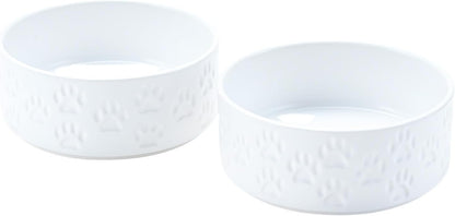 SPUNKYJUNKY Ceramic Dog Bowls 2 Pack, 7.3'' Dog Food Water Double Feeding Bowls Non-Slip for Medium