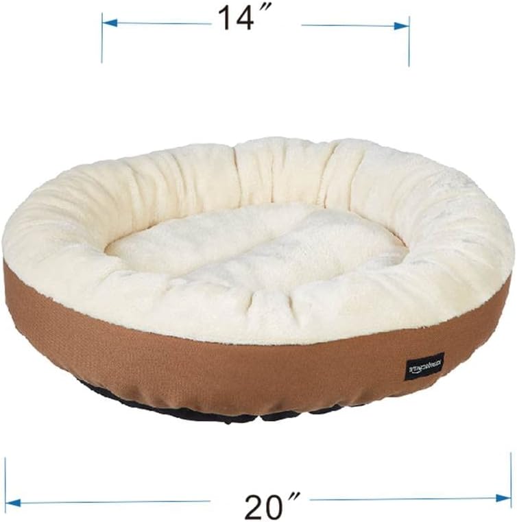 Amazon Basics Round Bolster Pet Bed for Dog or Cat with Flannel Top, 20.0" L x 20.0" W x 8.0" Th