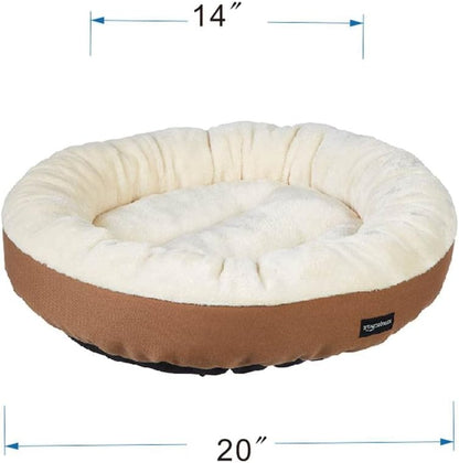Amazon Basics Round Bolster Pet Bed for Dog or Cat with Flannel Top, 20.0" L x 20.0" W x 8.0" Th
