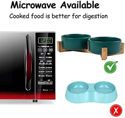 Petygooing Dog Bowls,Green Ceramic Cat Dog Bowl Set with Stand for Food and Water Feeder,Non-Slip