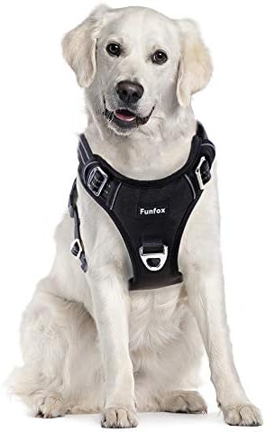 Funfox Dog Harness No Pull, Adjustable Dog Vest Harness Super Soft, 2 Leash Clips Anti Pull