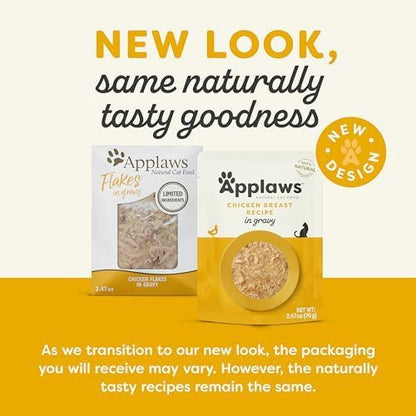 Applaws Natural Wet Cat Food in Gravy, Limited Ingredient Wet Cat Food Pouches, No Additives, Made