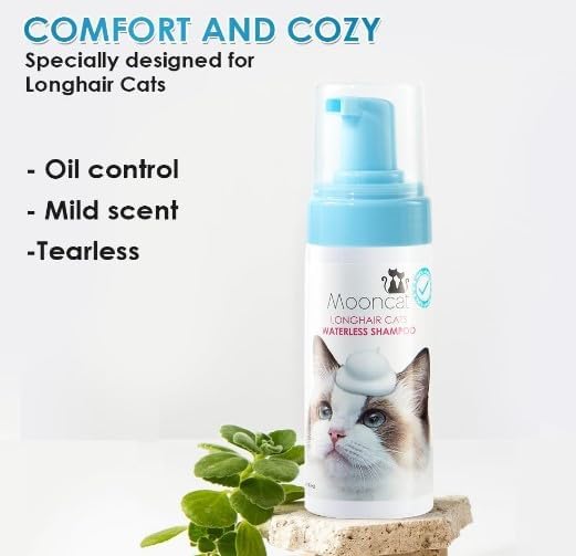 Mooncat Waterless Shampoo & Brush Kit for Longhair Cats | Complete Grooming System for Detangling