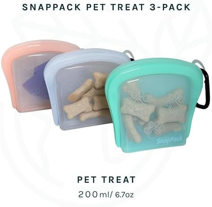 MODERN-X SnapPack Dog Treat Bag, 3-Pack Reusable Silicone Bags, Dog Treat Pouches, for Cats, Dish