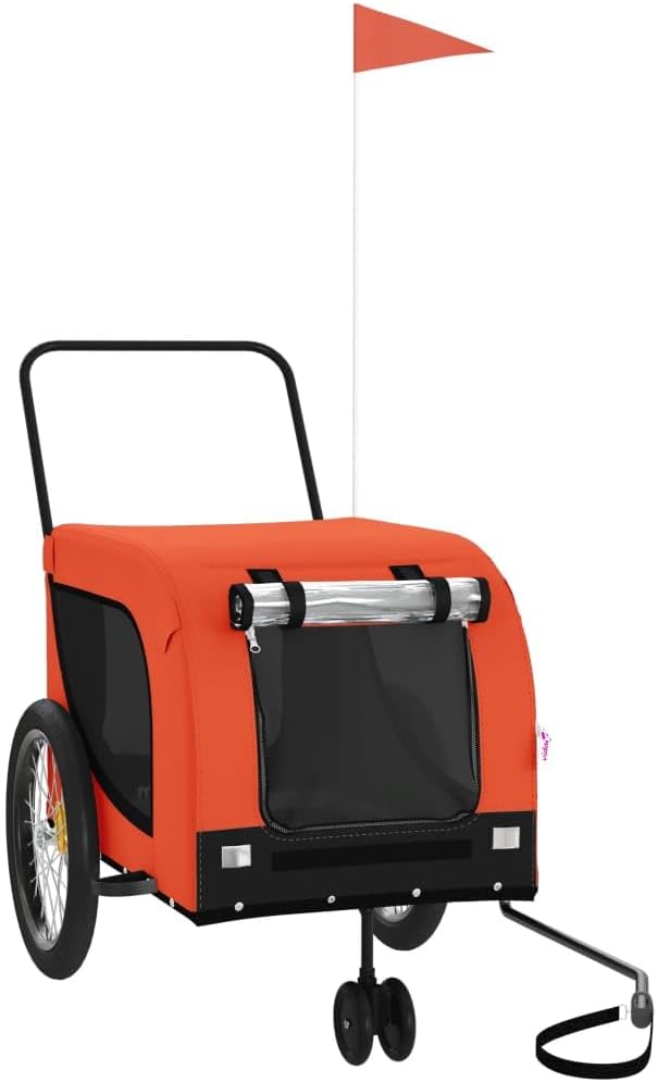 Tidyard Pet Bike Trailer Orange and Black Oxford Fabric and Iron Pet Bicycle Carrier, Animal Bike