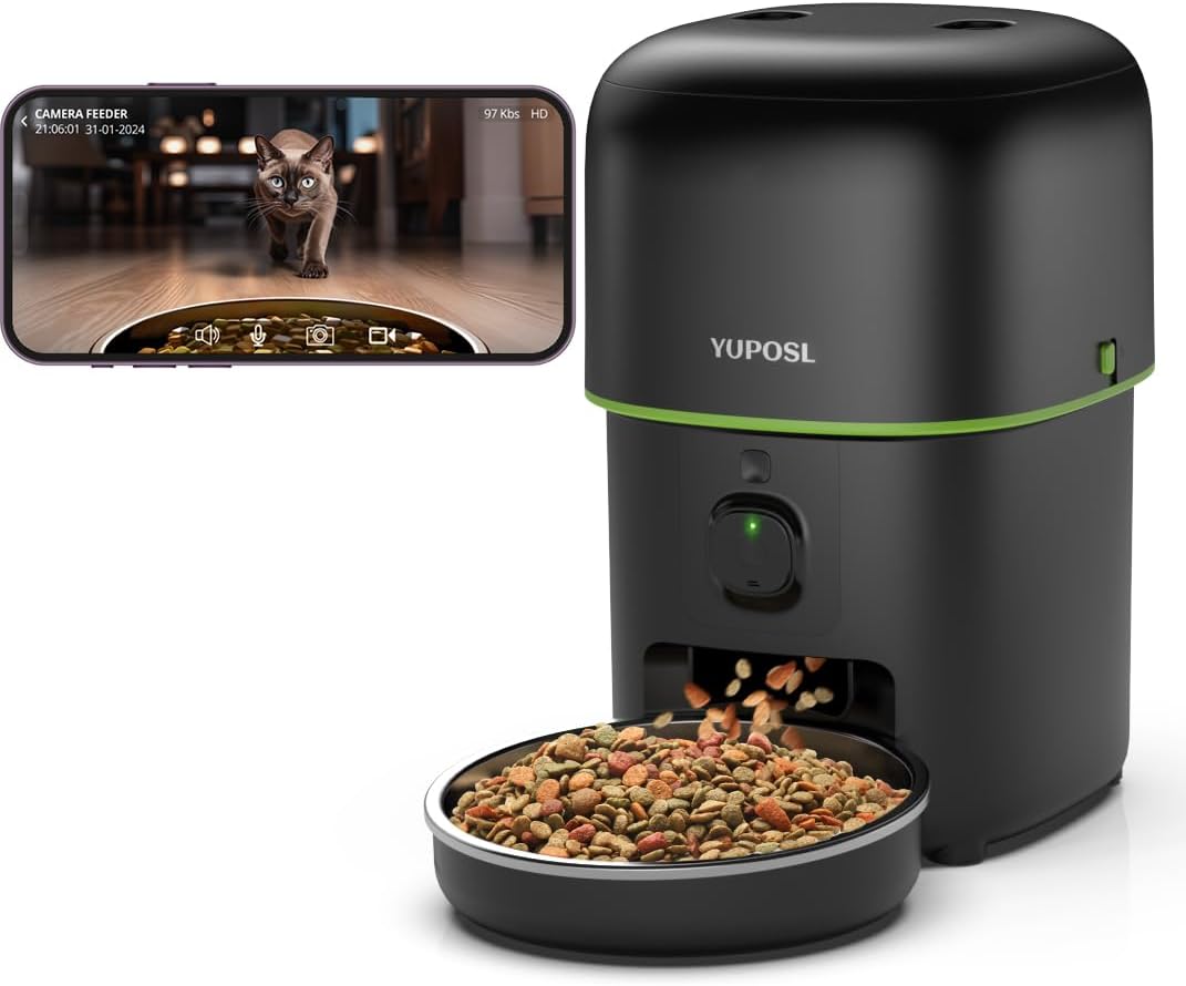 Automatic Cat Feeder with Camera - 5G WiFi Auto Cat Food Dispenser, 1080P HD Video with Night