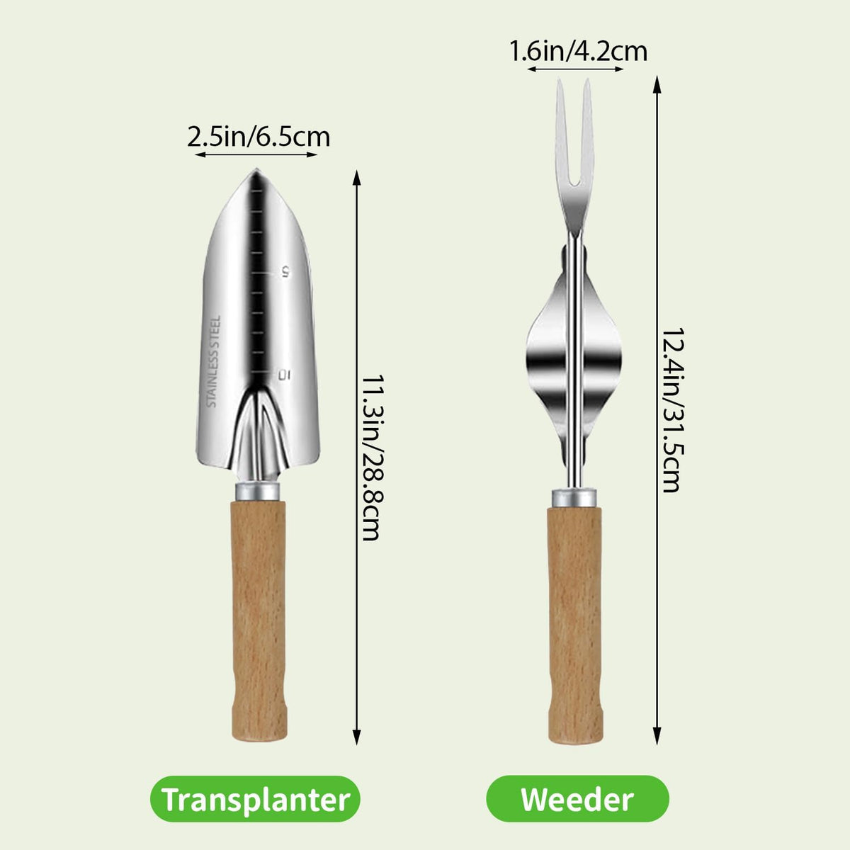 Garden Tool Set, 2 Pieces Stainless Steel Heavy Duty Garden Tools, Garden Kit with Ergonomic Wooden