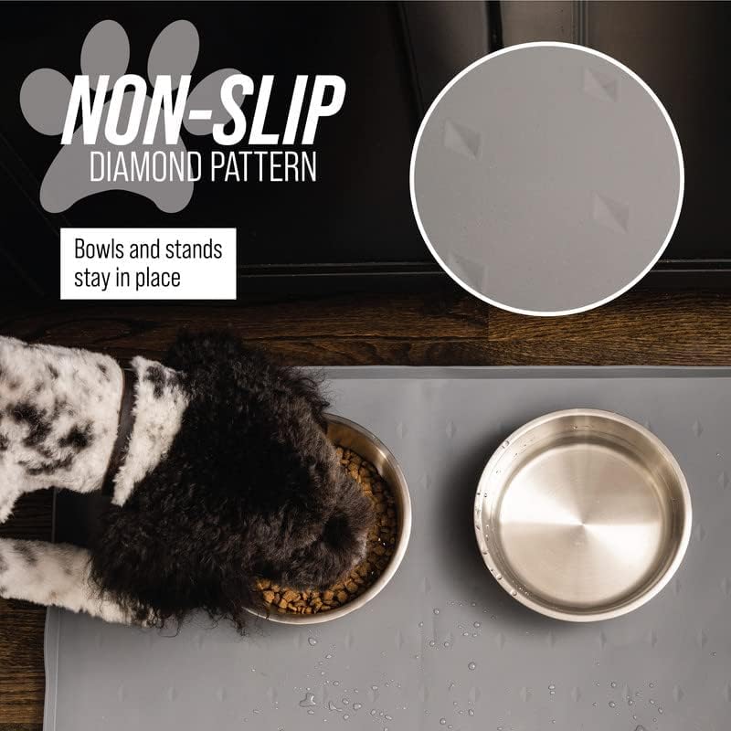 Leash Boss Dog Food Mat for Food and Water Bowls, Waterproof Silicone Pet Feeding Mat for Floors