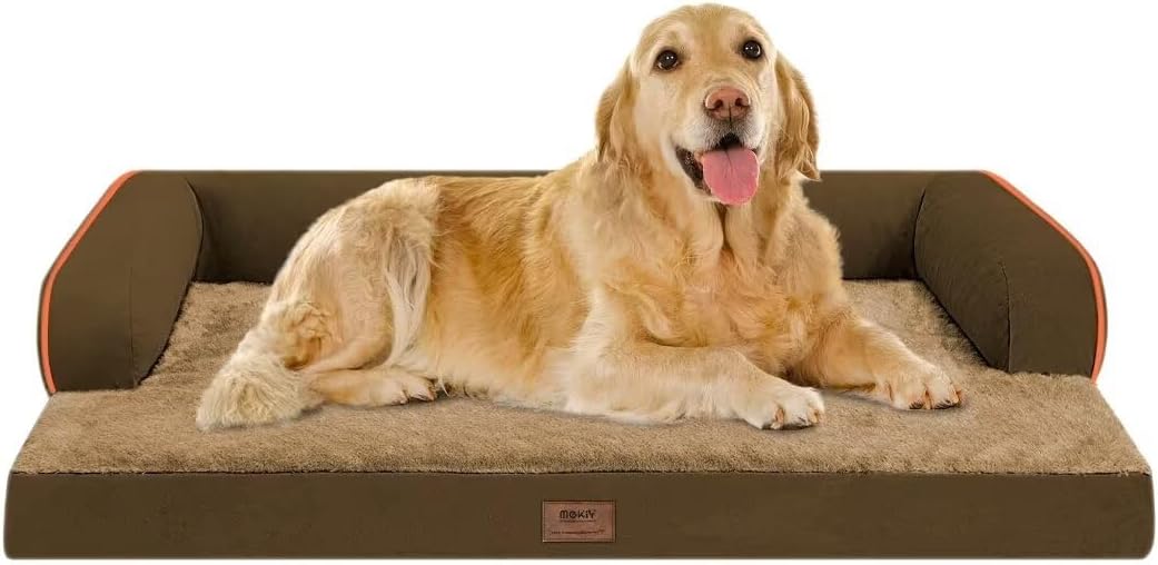 Large Dog Bed Orthopedic Washable: Extra Brown XL XLarge Big Dog Bed with Washable Bolster & Memory