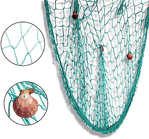 Nature Fish Net Wall Decoration with Shells, Ocean Themed Wall Hangings Fishing Net Party Decor for
