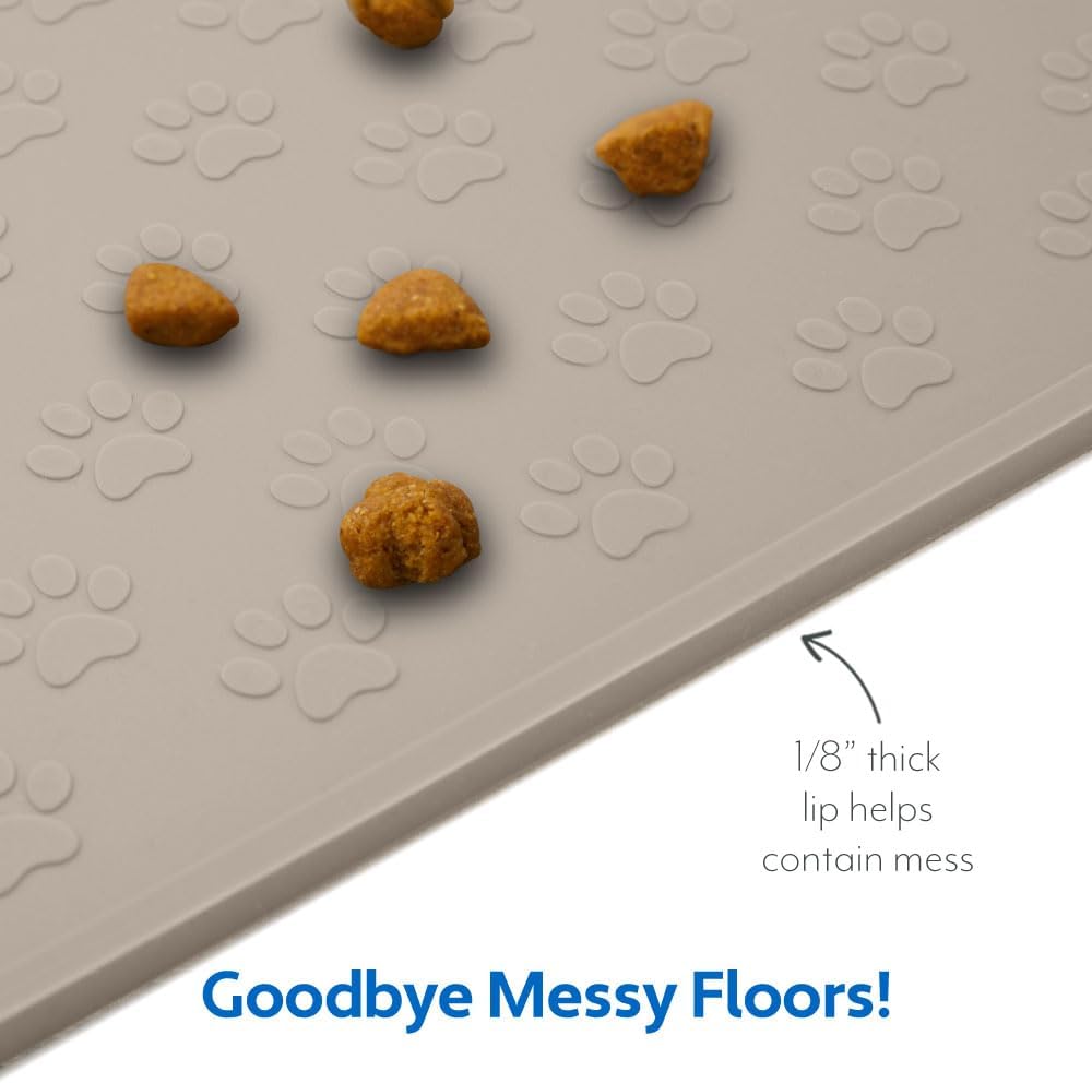 MIGHTY MONKEY 100% Waterproof Dog Food Mat, Raised Edges Silicone Pet Feeding Placemat for Cat