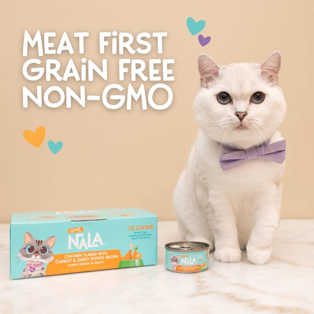 LOVE, NALA - Natural Adult Cat Wet Food - FLAKED Chicken with Carrot & Sweet Potato in Broth