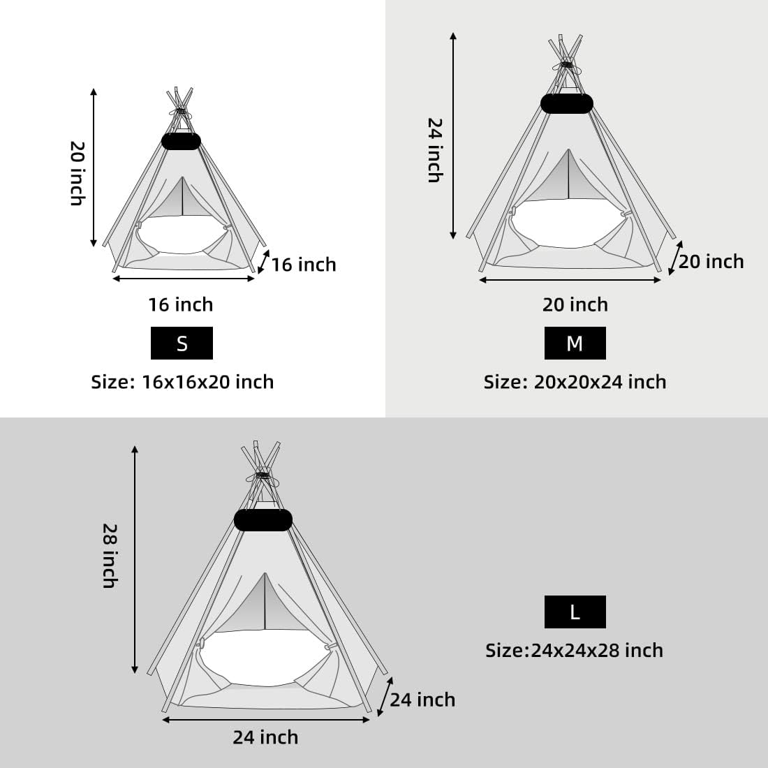 Pet Teepee Tent for Dogs & Cats Dog Bed with Thick Cushion Puppies Play House Removable and Washable
