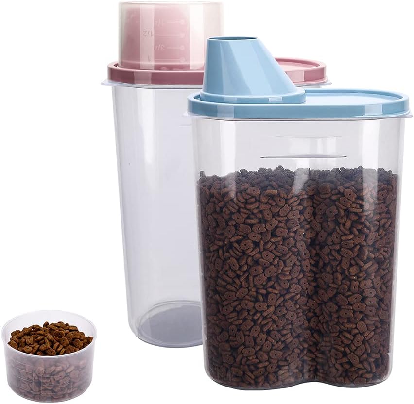 GreenJoy 2 Pack 2lb/2.5L Pet Food Storage Container with Measuring Cup, Can Covers and Bowl for