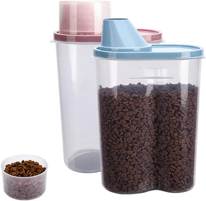 GreenJoy 2 Pack 2lb/2.5L Pet Food Storage Container with Measuring Cup, Can Covers and Bowl for