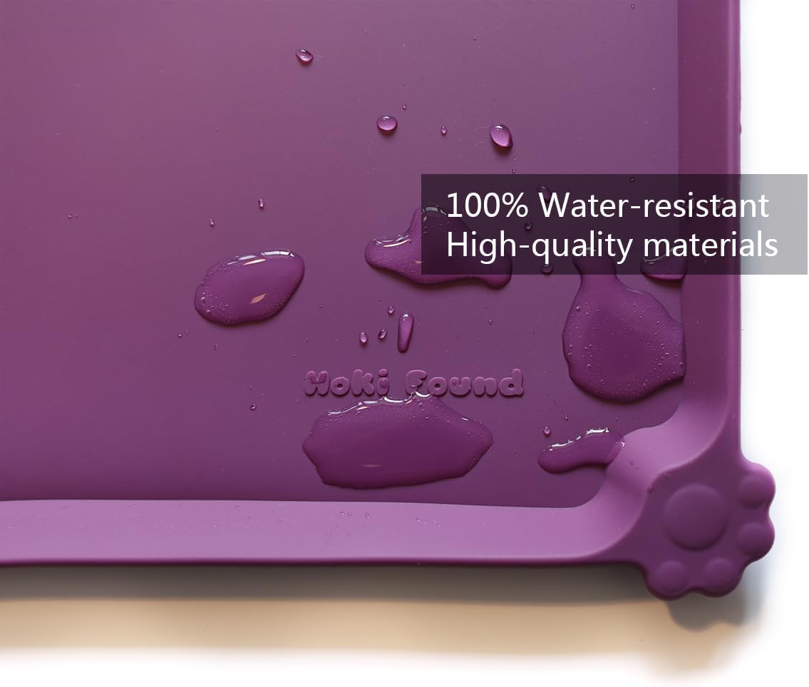 Hoki Found Silicone Pet Food Mats - Non Slip Dog Cat Bowl Placemats - Waterproof Dog Cat Food Mats