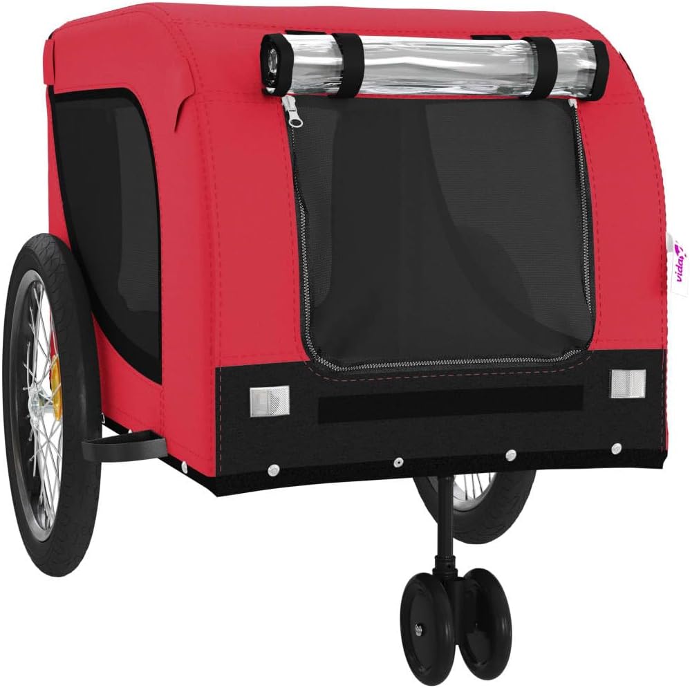 Tidyard Pet Bike Trailer Red and Black Oxford Fabric and Iron Pet Bicycle Carrier, Animal Bike