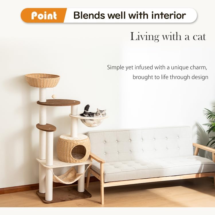 56.6in Large Wooden cat Tower for Large Multiple Cats,cat Tree with Observation Deck, Suitable for