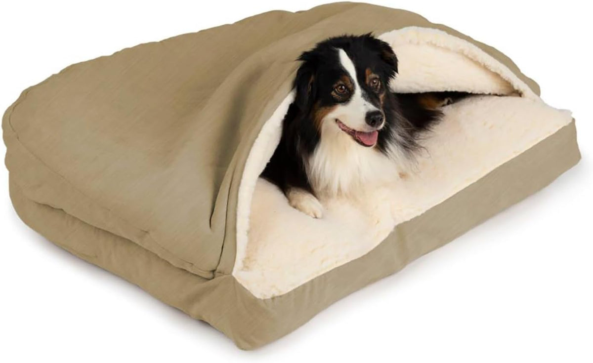 Snoozer Rectangle Cozy Cave Dog Bed - Indoor Dog Bed with Cover Cave, Covered Calming Burrow for
