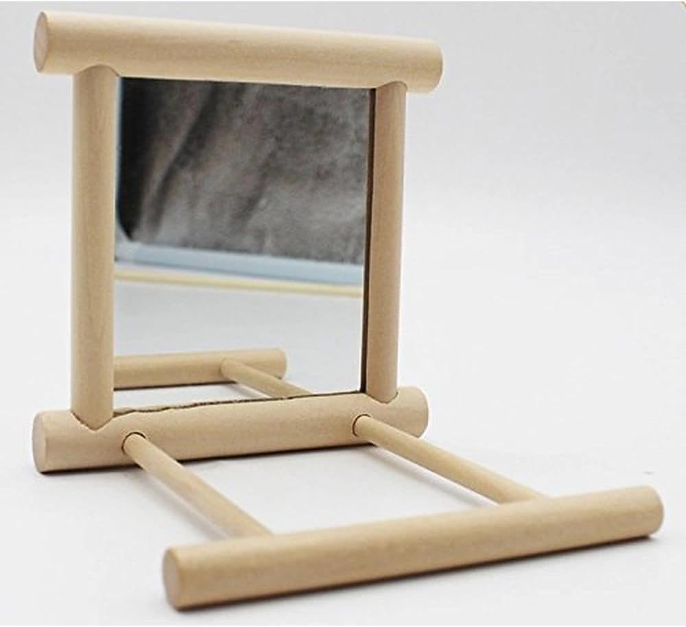 Bird Mirror with Swing and Perch for Parakeets Cockatiels Lovebirds Finches - Wooden Interactive