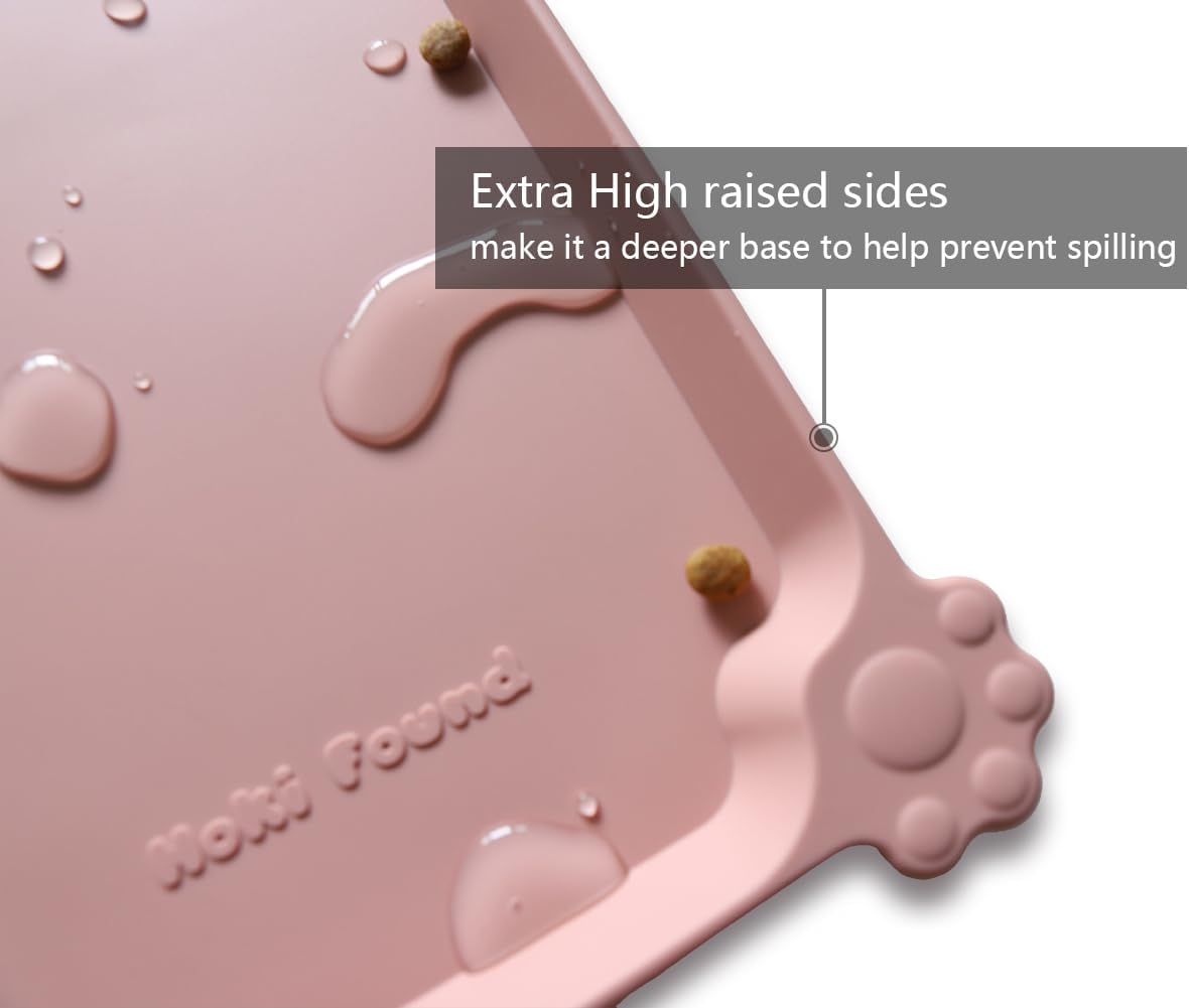 Hoki Found Silicone Pet Food Tray - High-Lips Dog Cat Bowl Mats - Waterproof Dog Cat Food Mats