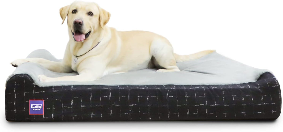 Laifug Orthopedic Memory Foam Extra Large Dog Bed with Pillow and Durable Water Proof Liner &