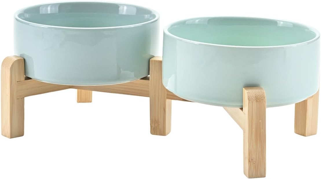 SPUNKYJUNKY Elevated Dog Bowls Ceramic, 5.1'' Dogs and Cat Food Water Bowls Raised with Non-Slip