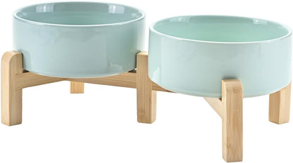 SPUNKYJUNKY Elevated Dog Bowls Ceramic, 5.1'' Dogs and Cat Food Water Bowls Raised with Non-Slip