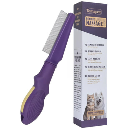 Pet Flea Comb for Dogs & Cats,Removes Tangles & Flea, Tear Stain Removal, Stainless Steel Metal