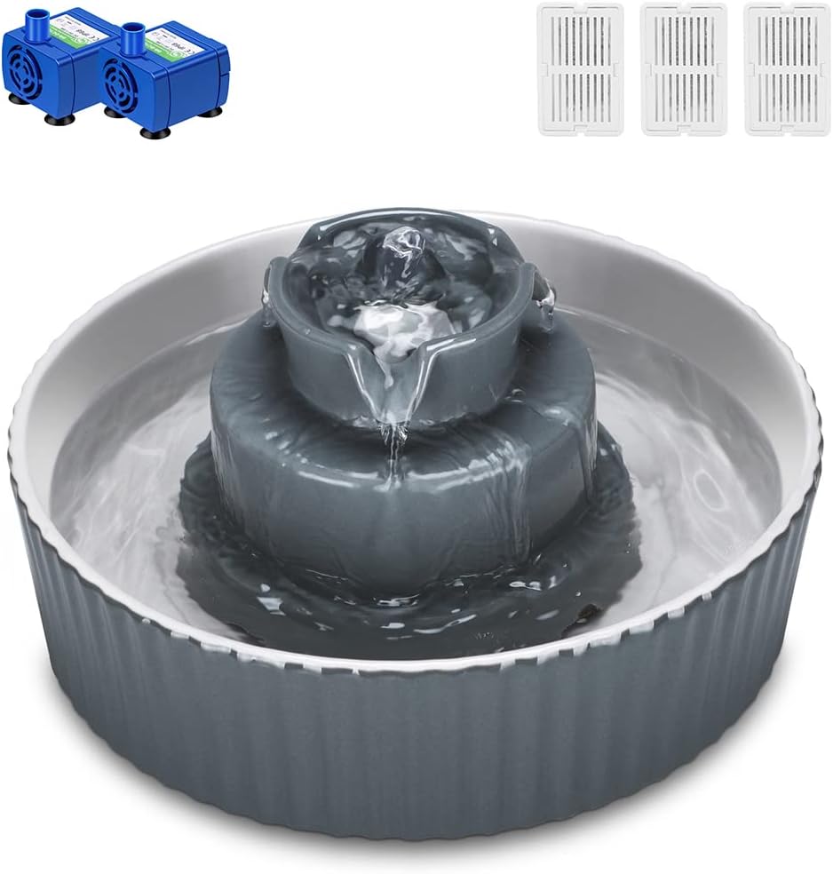 Ceramic Cat Water Fountain, 2.1L/71oz Cupcake Pet Water Fountain for Dog and Cat Indoor, 2 Ultra