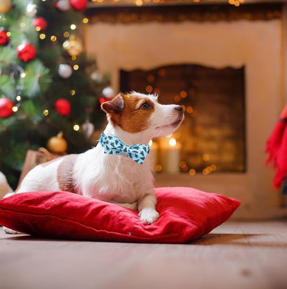Unique Style Paws Christmas Day Dog Collar with Bow Christmas Tree Cotton Puppy Collars for Small