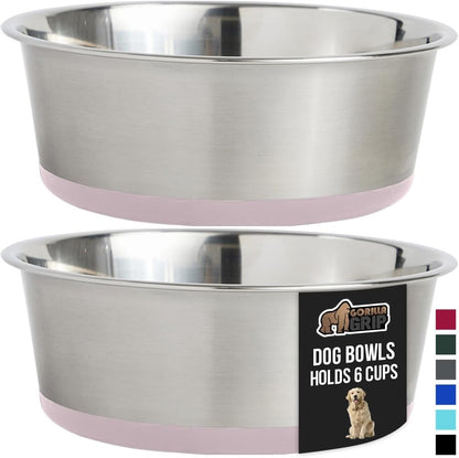 GORILLA GRIP Set of 2 Dog Bowls, Holds 6 Cups (48 fl oz), Heavy Duty Metal Food and Water Bowl for