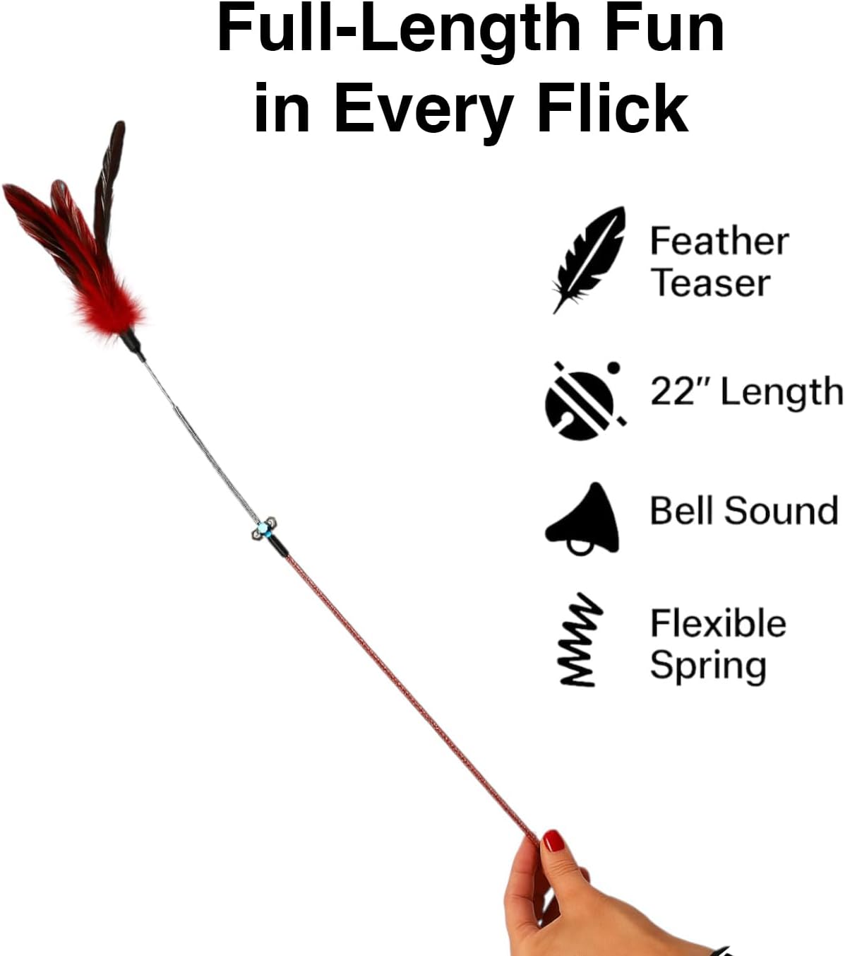 Cat Wand Toy Feather Sticks - 5 Piece Interactive Wands Toy Set with Feathers, Durable Spring