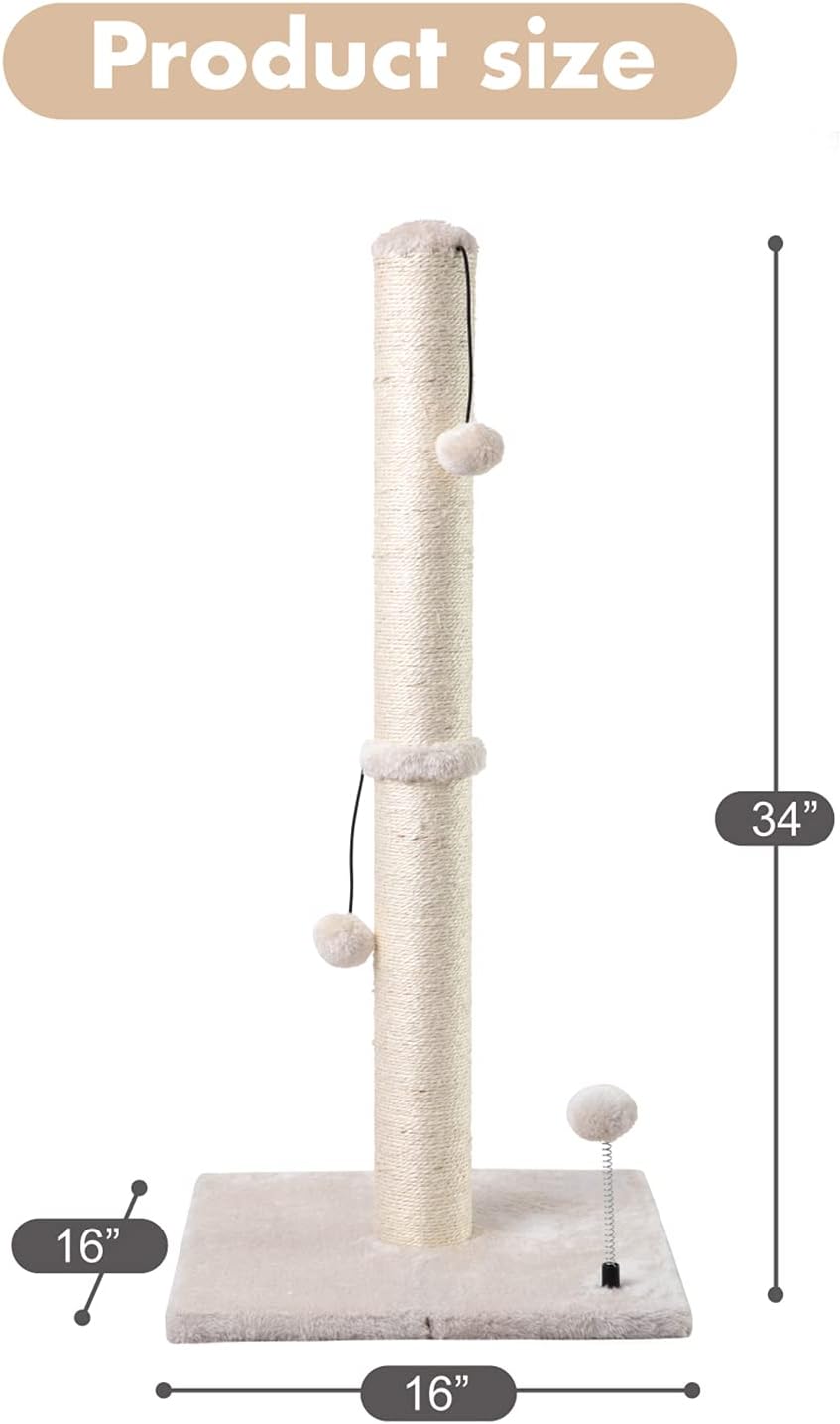 MECOOL 34” Tall Cat Scratching Post Premium Basics Kitten Scratcher Sisal Scratch Posts Trees with
