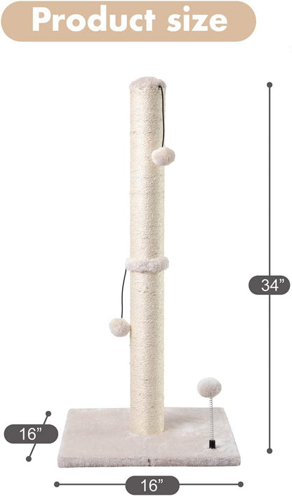 MECOOL 34” Tall Cat Scratching Post Premium Basics Kitten Scratcher Sisal Scratch Posts Trees with