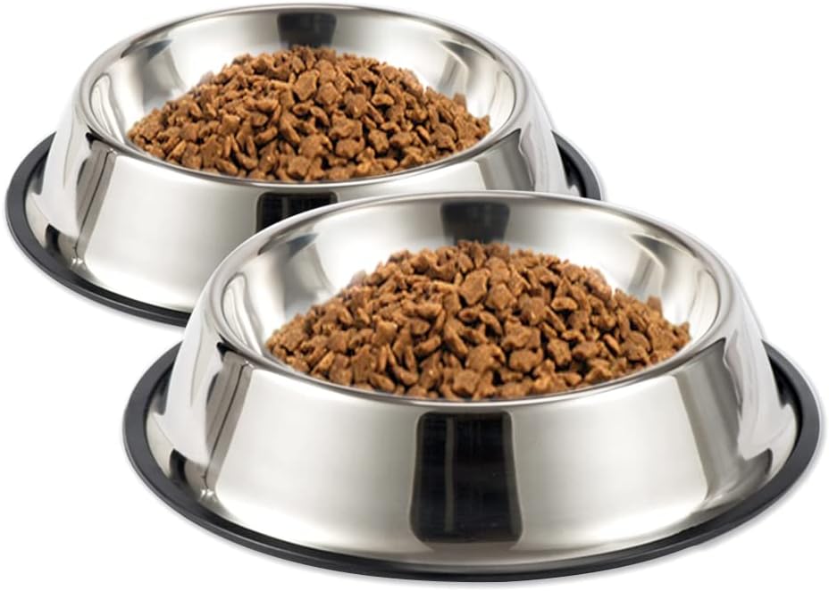 Stainless Steel Dog Bowls, 1.5 Cup/12oz Cat Bowl Water and Food with Rubber Base, Pet Bowls for
