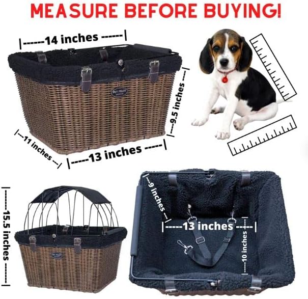 Travelin K9 Pet-Pilot MAX Wicker Bike Basket for Dogs/Cats - Includes Wire Cage Top w/Sun Shade +