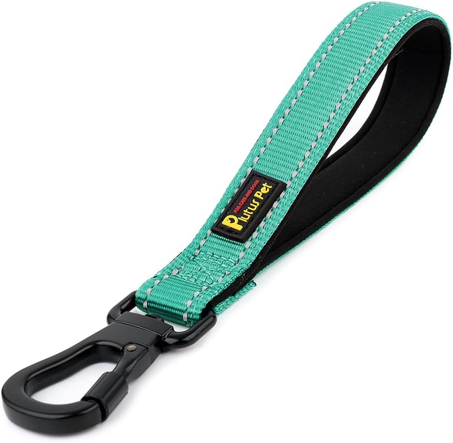 PLUTUS PET Short Dog Leash, Reflective Nylon Padded Handle, Strong Traffic Leash with Carabiner