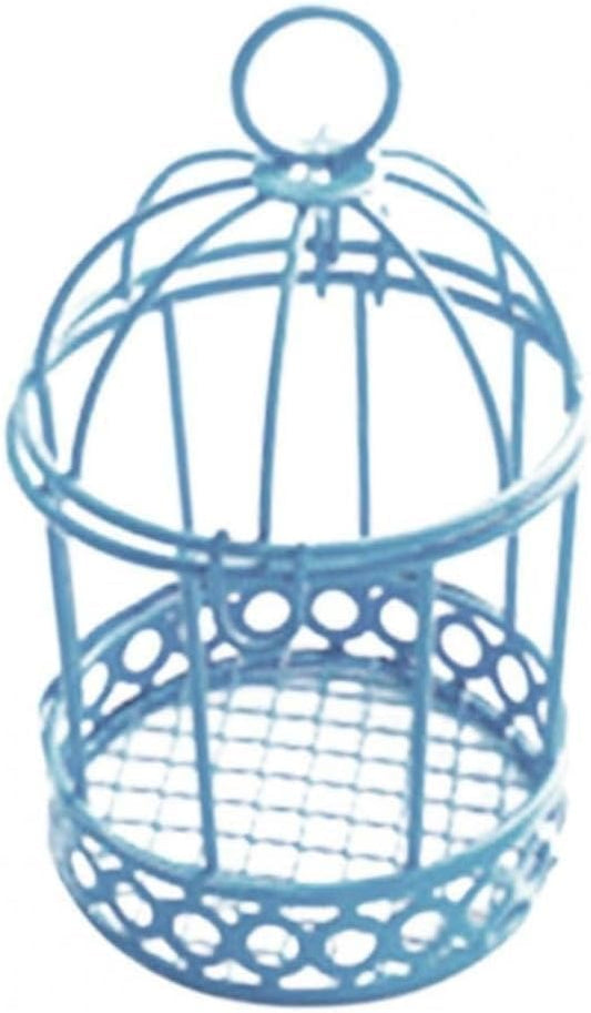 Blue Miniature Metal Wire Bird Cage Tealight Candle Holder Hanging Birdcage Lantern Wedding Candy