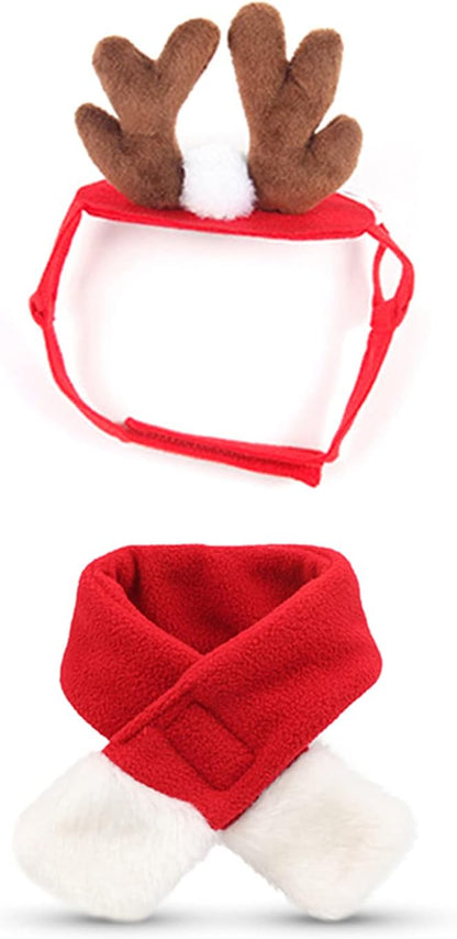 Enjoying Pet Christmas Costumes for Cats Small Dogs, Cat Reindeer Antlers Headband with Xmas Scarf