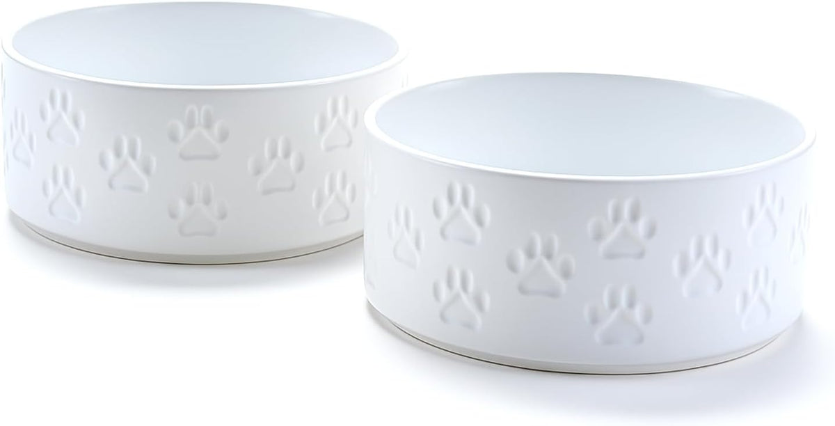 SPUNKYJUNKY Ceramic Dog and Cat Bowls 2 Pack, 6.1'' Dog and Cat Food Water Double Feeding Bowls