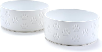 SPUNKYJUNKY Ceramic Dog and Cat Bowls 2 Pack, 6.1'' Dog and Cat Food Water Double Feeding Bowls